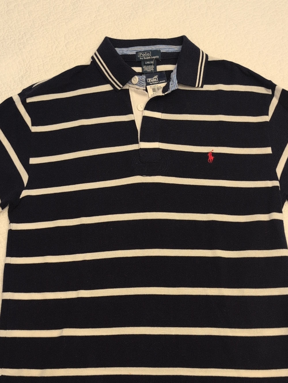 NWT Polo by Ralph Lauren Navy & White Striped Kids Polo with Red Pony